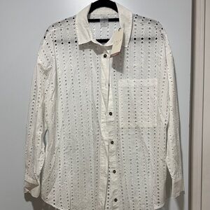 White swimsuit cover up Button-Up Shirt - Size M. NWT